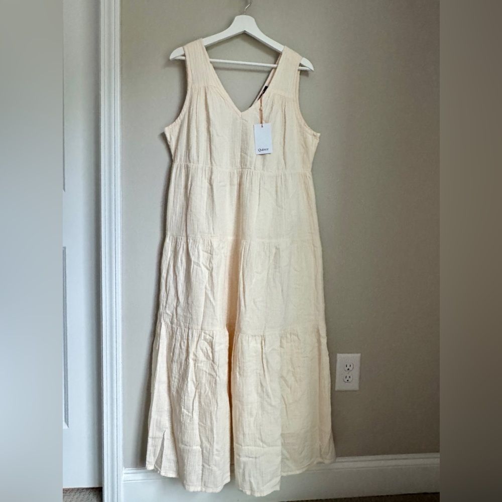 Quince Vintage Cream Tiered V-Neck Sleeveless Gauze Maxi Dress NWT